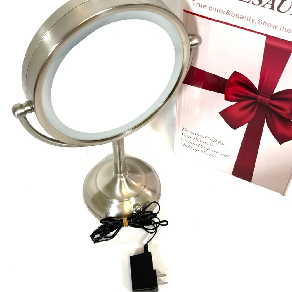 VESAUR Lighted Vanity Mirror with LED Ring, Nickel Finish, Magnifying Makeup Mir